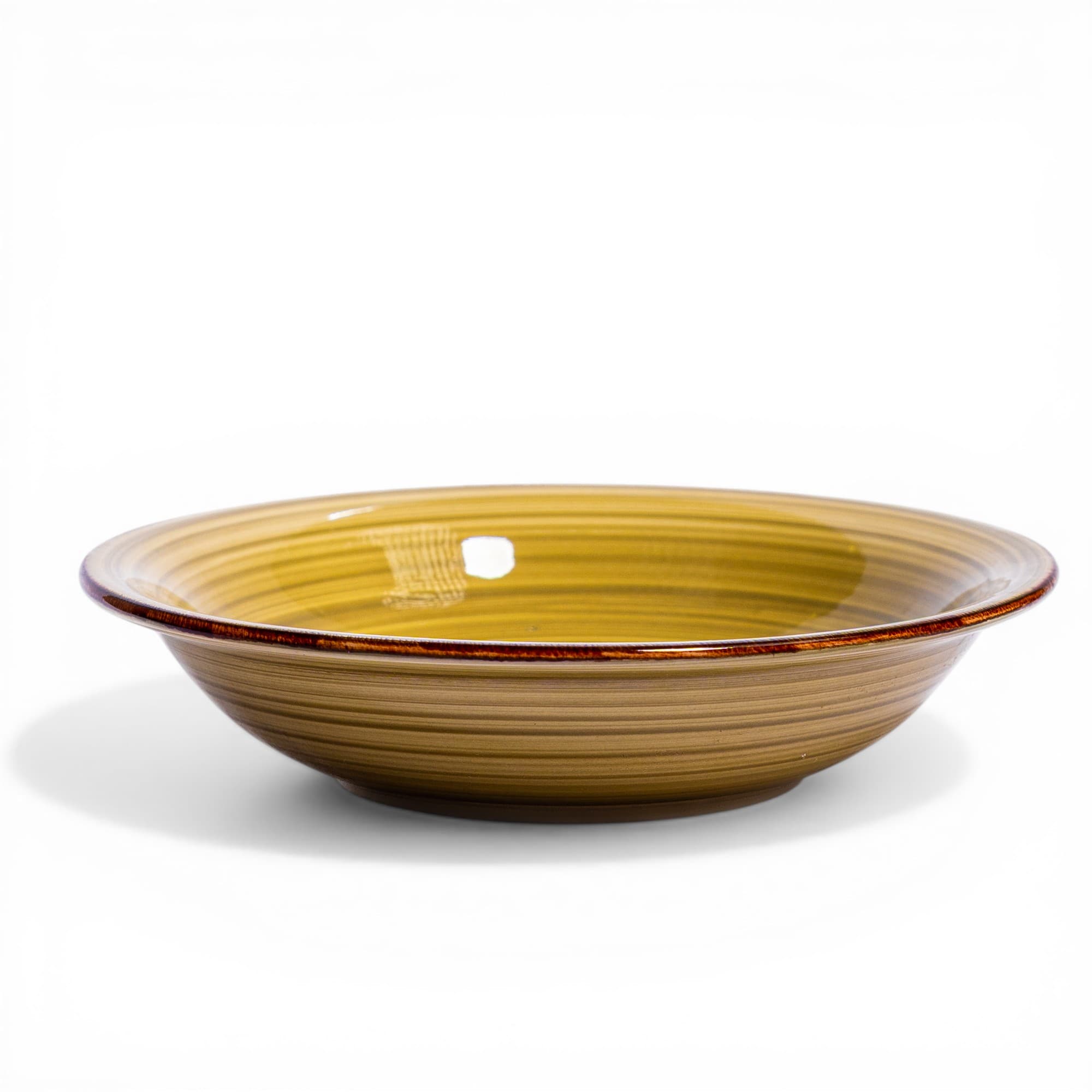Ceramic Bowl - Olive Green with Brown Rim