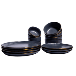 Ceramic Dinnerware Set Dark Grey Gold Rim - view 4