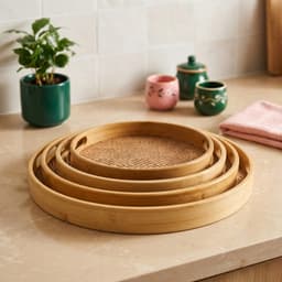 Round bamboo serving tray set -  4 piece - view 1
