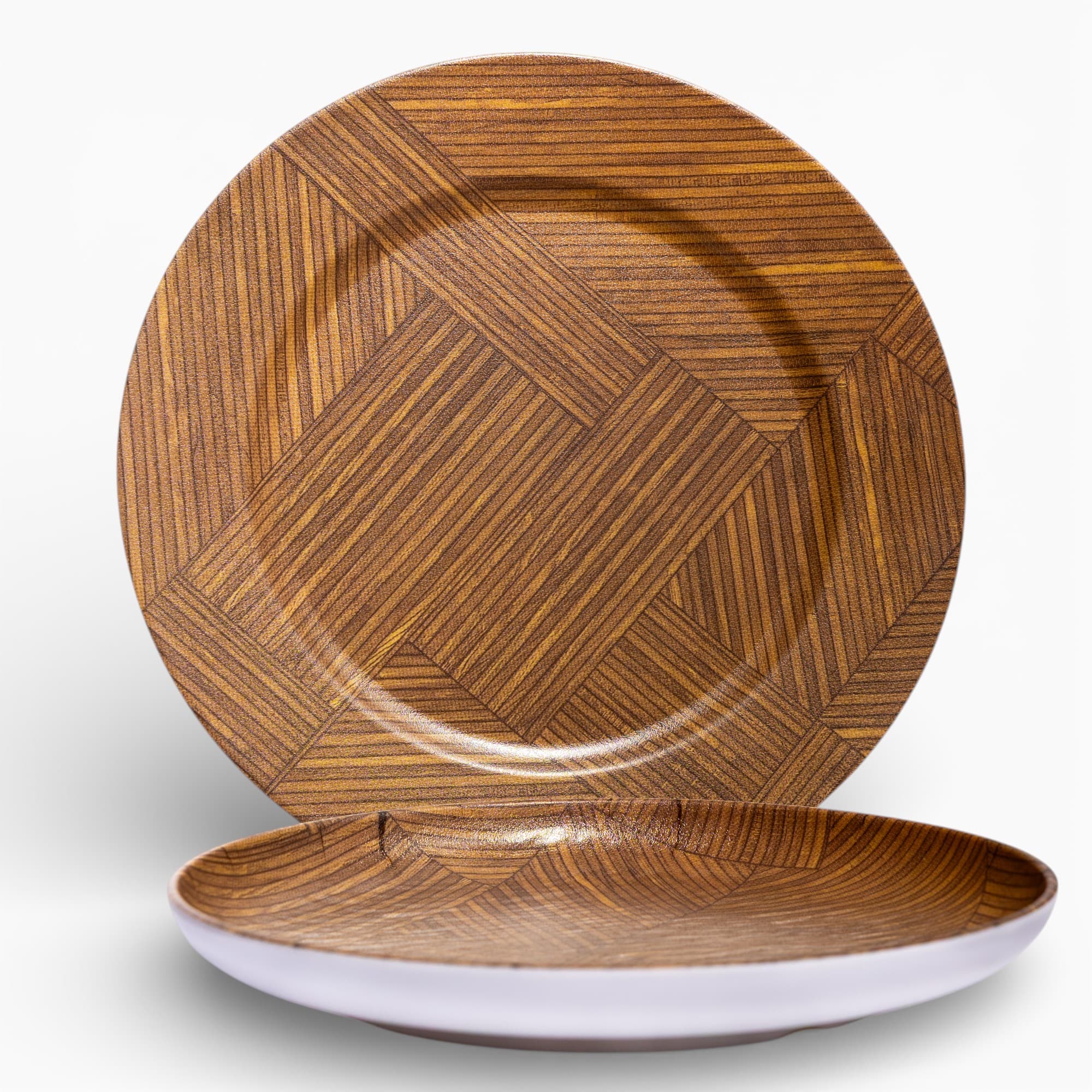 Round Melamine Plate - Brown Wood Grain Pattern