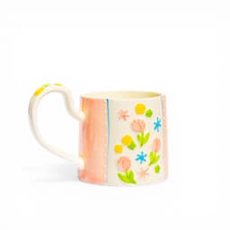 Ceramic Mug with Raised Floral Design - Cream & Peach - view 2
