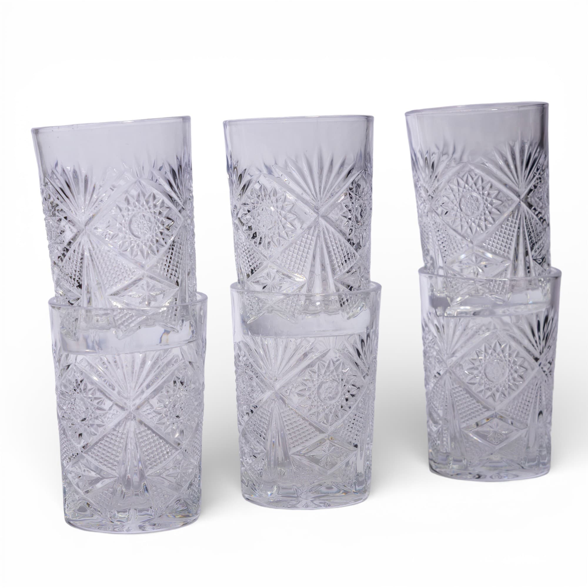 Set of 6 Elegant Patterned Glass Drinking Cups