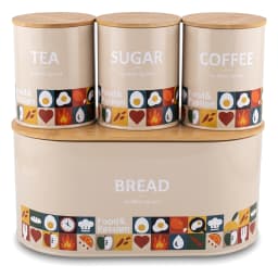 Metal Kitchen Storage Set 4 Pcs - Beige with Wooden Lids - view 3
