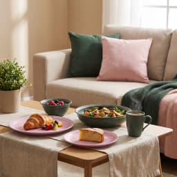 Bianco 30 Pieces Porcelain Dinner Set - Pink & Green - view 3
