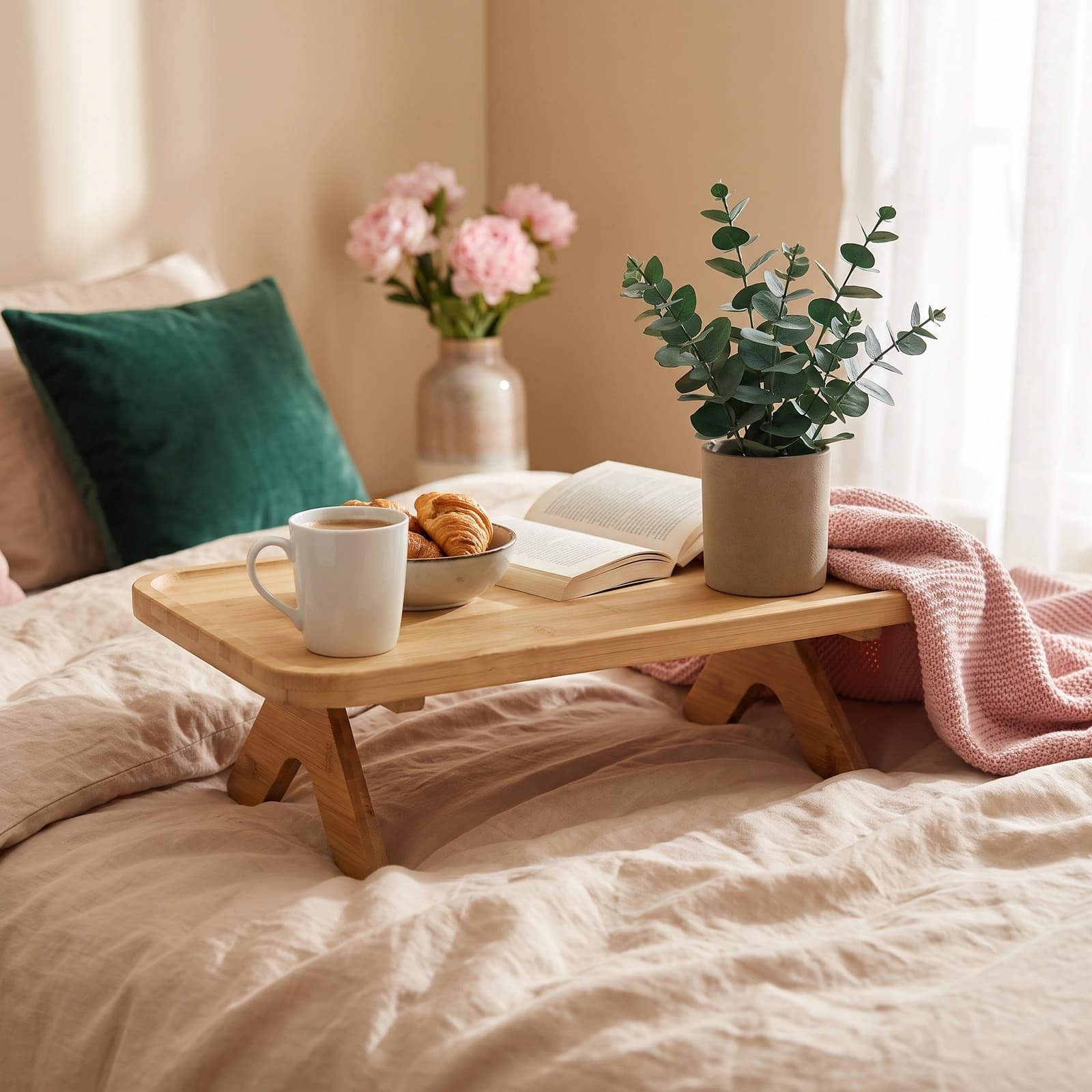 Wood Bed Tray Table with Foldable Legs - Light Brown