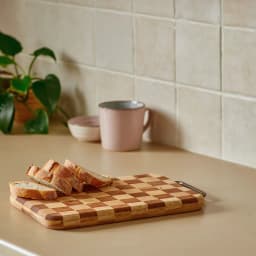 Wooden Checkerboard Cutting Board with Handle - Brown - view 1