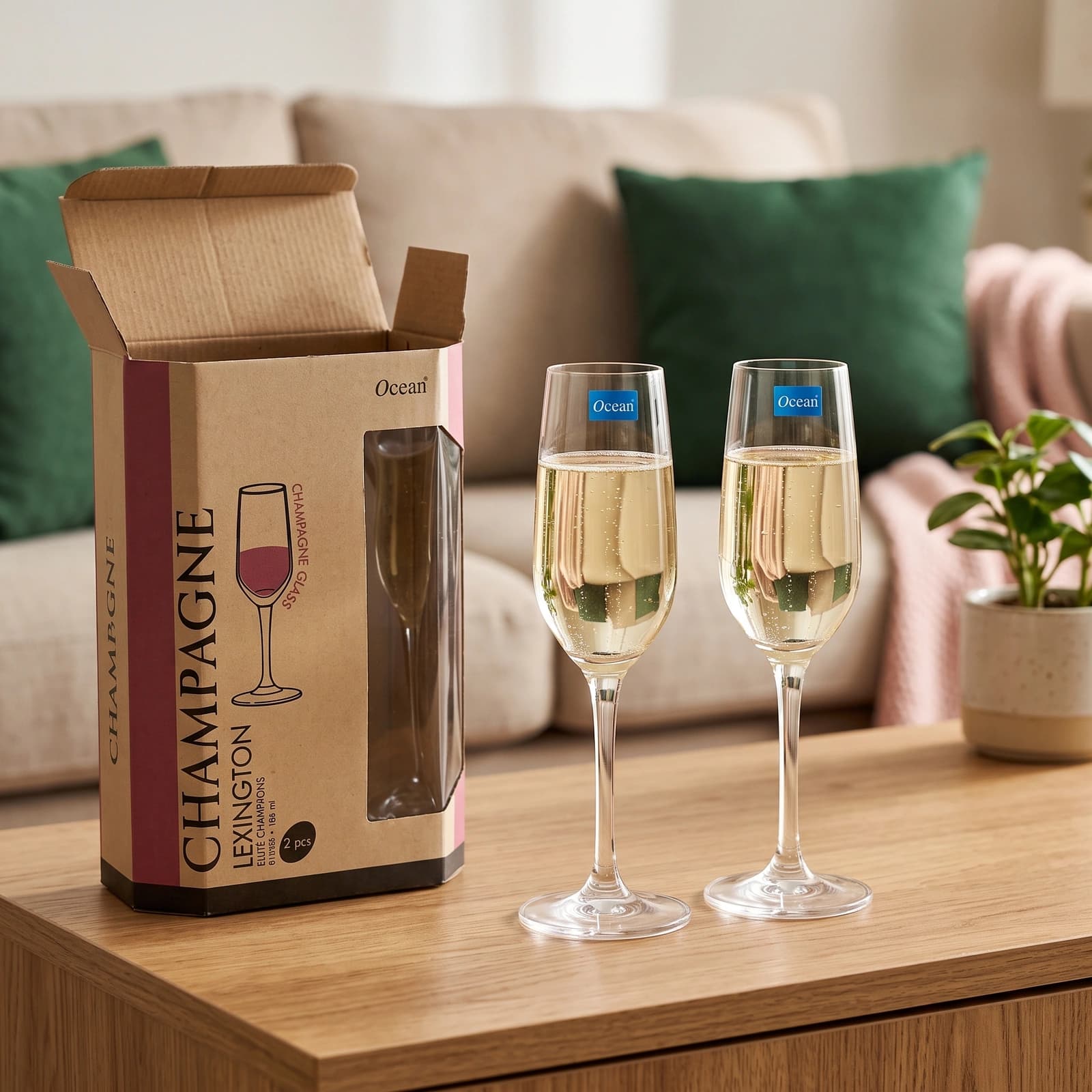 Glass Champagne Flute Set 185ml - 2 Pcs - Cups