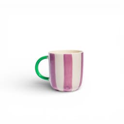 Ceramic Mug - Purple Stripes & Green Handle - view 1