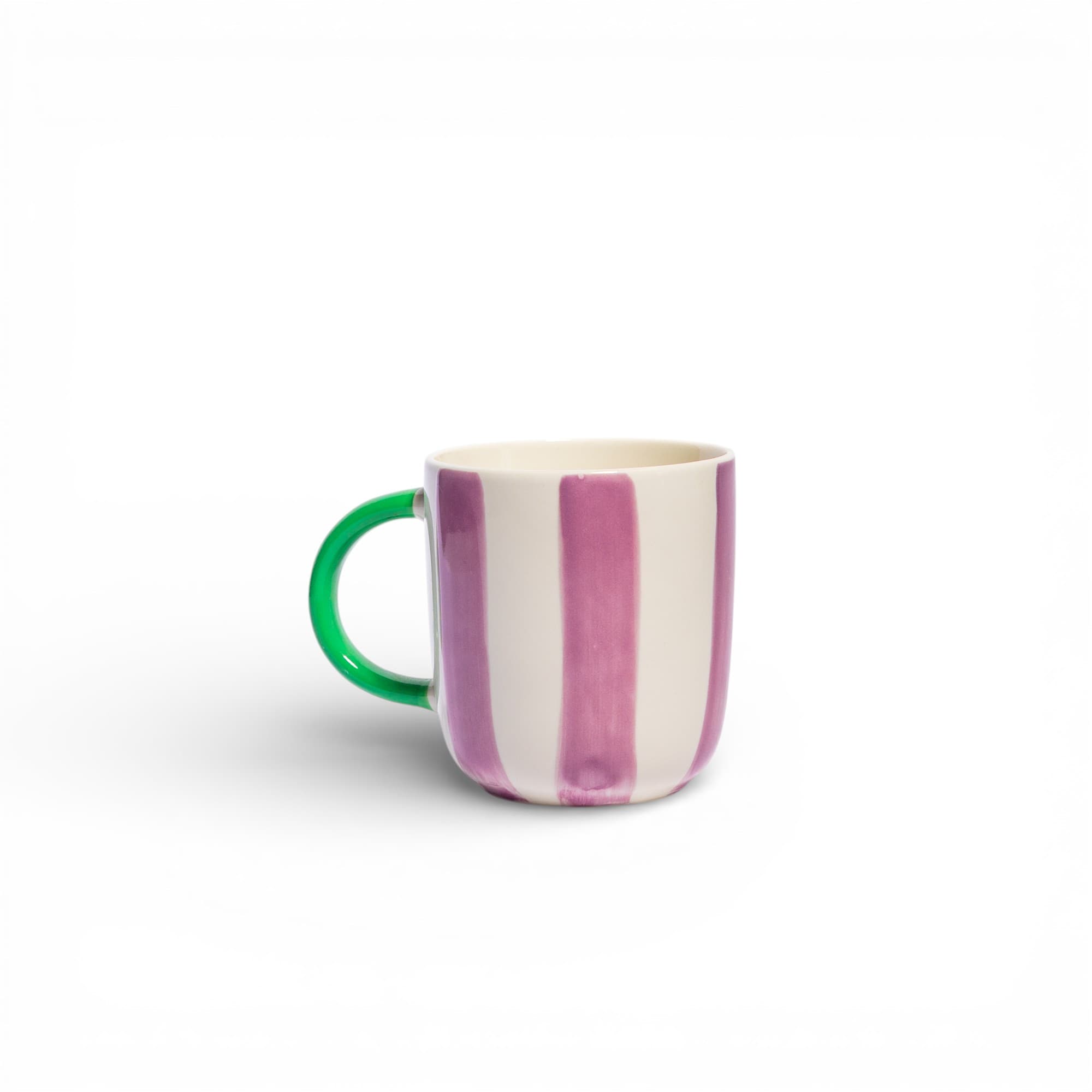 Ceramic Mug - Purple Stripes & Green Handle