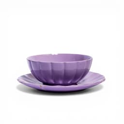 Purple Ceramic Bowl and Saucer Set - Fluted Design - view 1