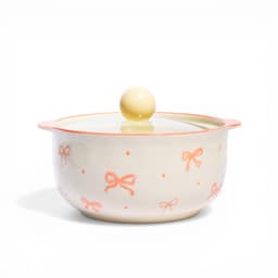 Ceramic Serving Bowl with Lid - Cream & Coral Bows - view 1