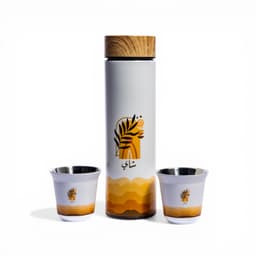 Ceramic Tea Cup - White with Gold & Brown Design - view 2