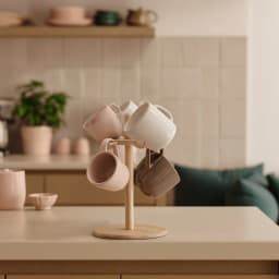 Wood Mug Holder Stand - 6 Hooks - Natural Light Brown - view 1