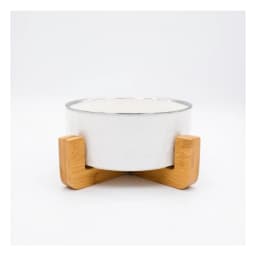 Porcelain Serving Bowl with Wood Stand - White - view 3
