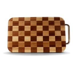 Wooden Checkerboard Cutting Board with Handle - Brown - view 2
