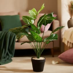 Artificial Plastic Plant Green Leaves in Black Pot - view 1