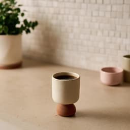 Two-Tone Ceramic & Wood Cup - Cream & Brown - view 1