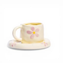 Ceramic Mug & Saucer Set - Cream with Pink Flowers - view 1