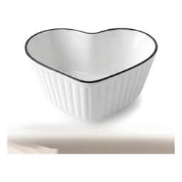 Five-piece ceramic serving bowls set in cream with black rims, including one heart-shaped, two oval, and two small round bow… - view 6