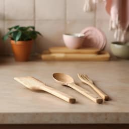 3 Pcs Wood Kitchen Utensil Set - Spatula, Spoon, Fork - view 1