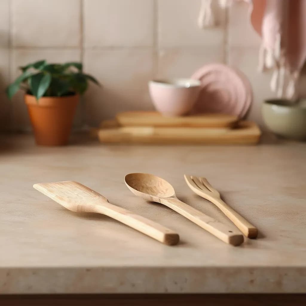3 Pcs Wood Kitchen Utensil Set - Spatula, Spoon, Fork