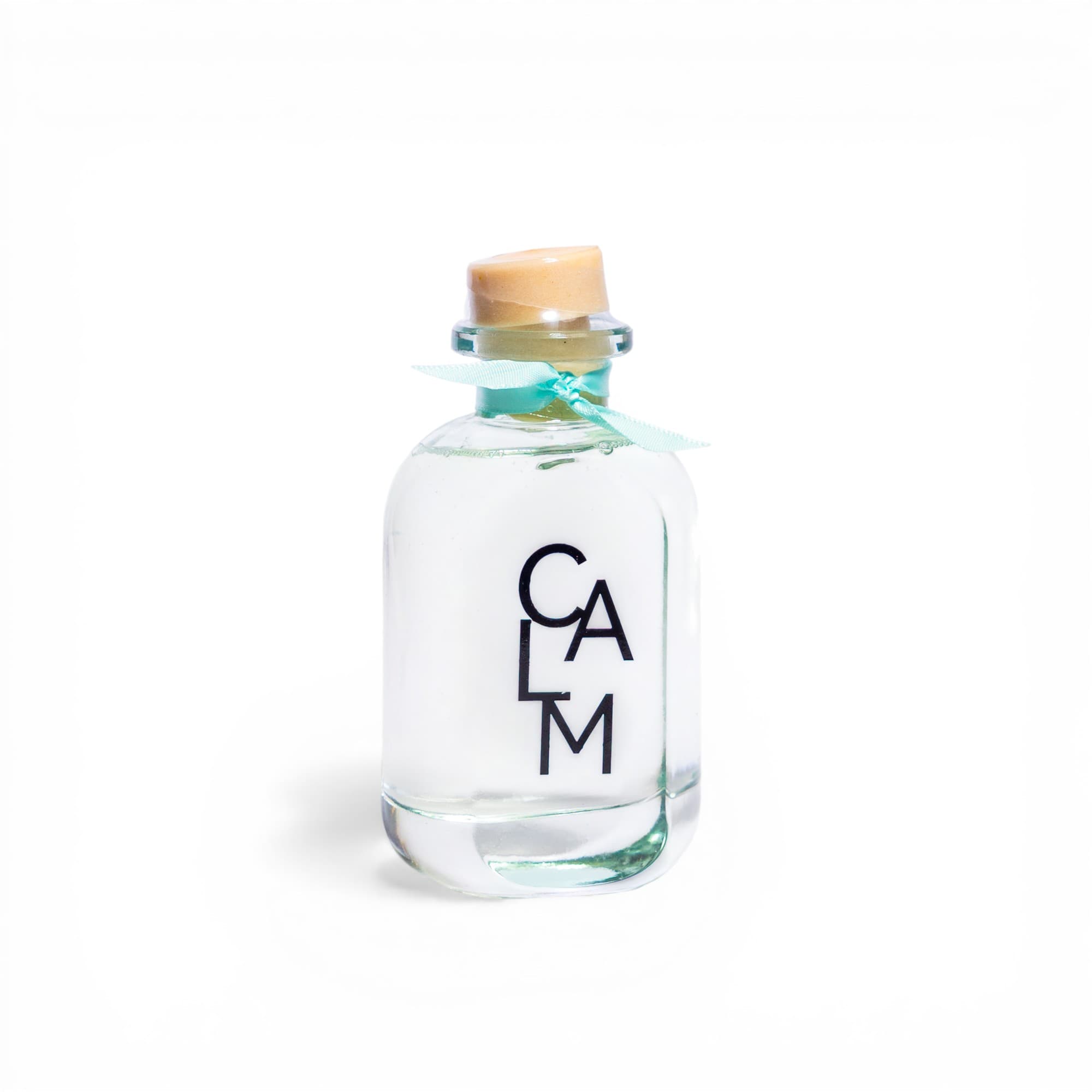 Calm Decorative Glass Bottle with Cork and Turquoise Ribbon