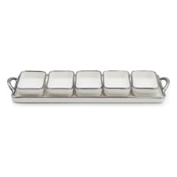 Porcelain Serving Set with 5 Bowls & Tray - Cream Silver Trim - view 2