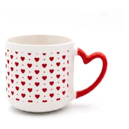 Porcelain Mug - White with Red Hearts & Heart Handle - view 3