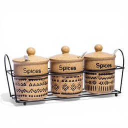 Ceramic Spice Jars Set with Stand - 3 Pcs Beige - view 1