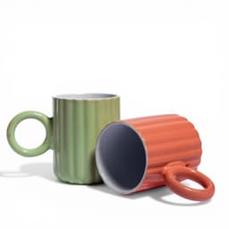 Orange Ceramic Mug with Ridges - view 3