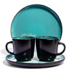 Ceramic Coffee Mug & Plate Set - Black & Teal - view 1