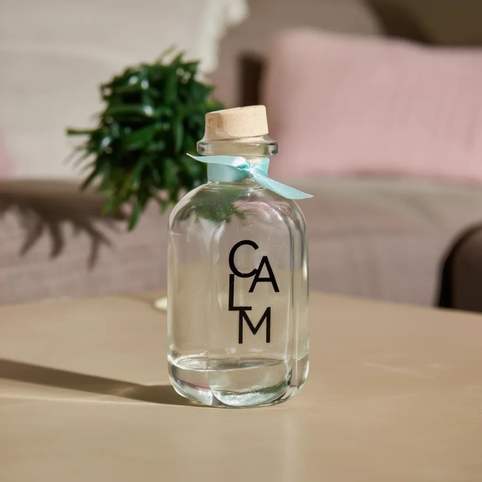 Glass Diffuser Bottle with Cork & Turquoise Ribbon - Calm