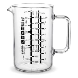 Clear glass measuring cup with handle and pouring spout, black measurement markings for liters and fluid ounces, 500ml capac… - view 2