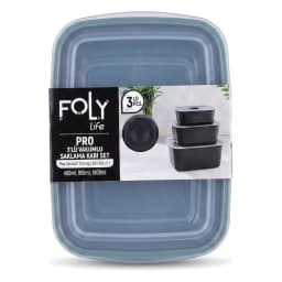 Three dark green rectangular plastic food storage containers with clear lids, stacked on a white background. - view 3