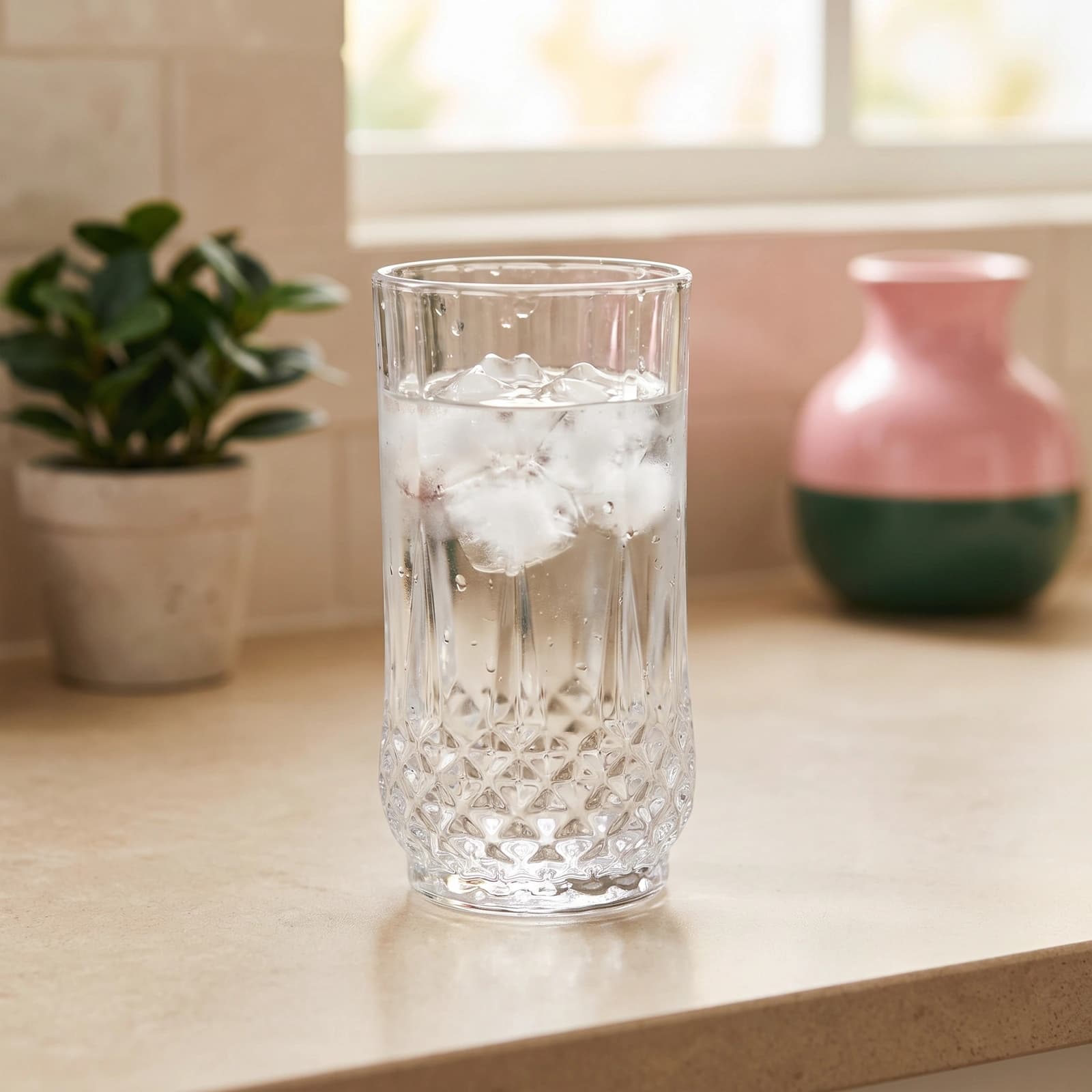 Set of 6 Glass Water Cups - Clear Textured Design