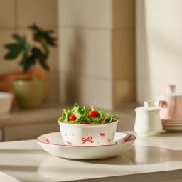 porcelain Dessert Plate - White with Red Bows - view 1