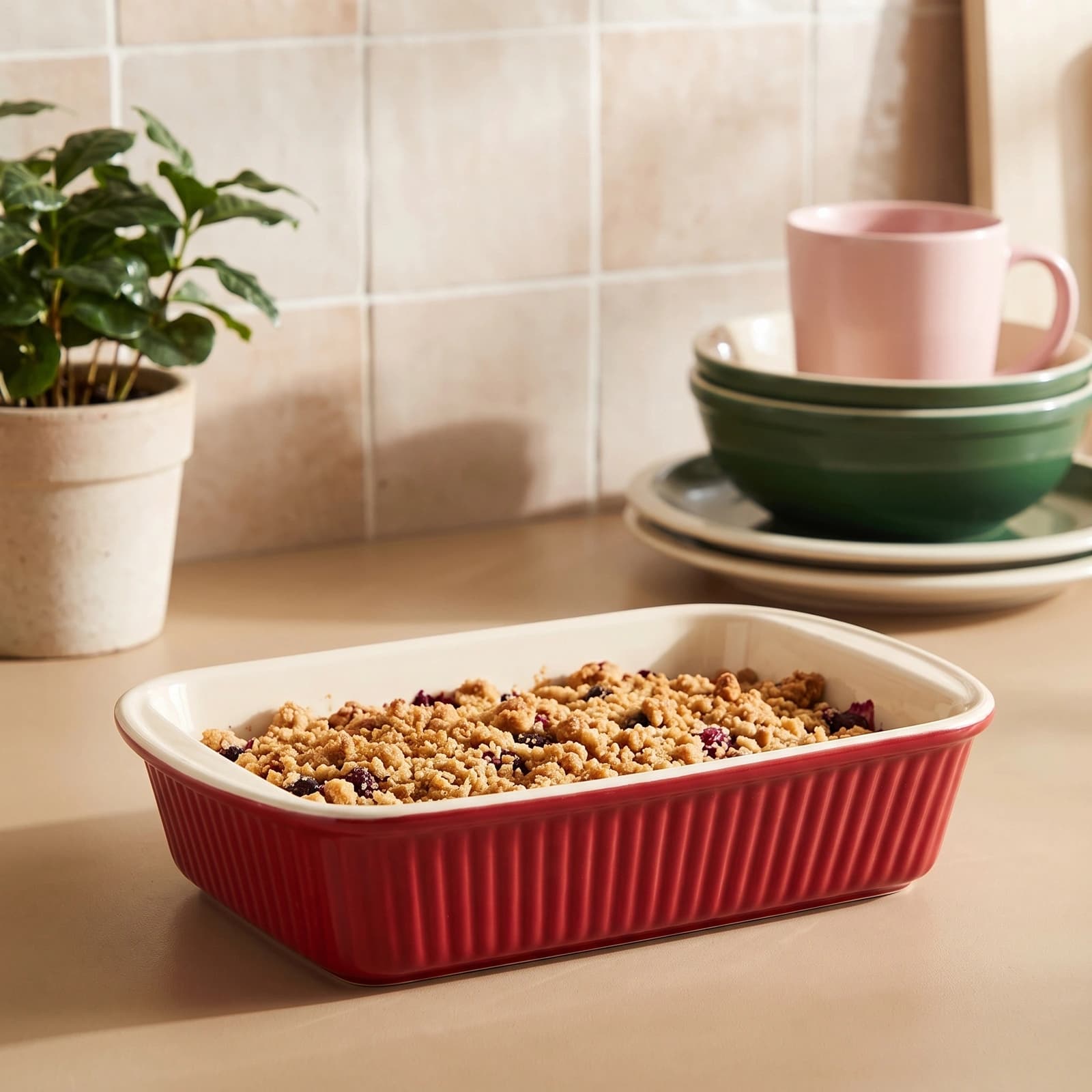 Porcelain Loaf Pan - Red & Cream - Kitchen essentials