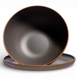 Stoneware Bowl & Plate Set - Dark Grey with Orange Rim - view 1