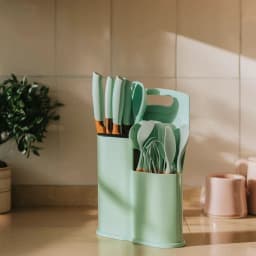 12-Piece Silicone Kitchen Utensil Set with Holder - Mint Green - view 1