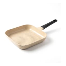 Dark grey square granite non-stick grill pan with a black handle, shown on its retail box. - view 3
