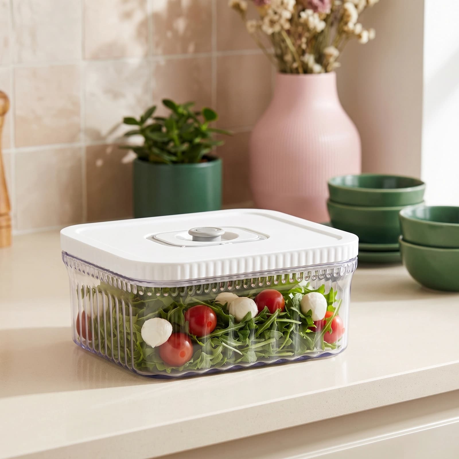 Acrylic Food Storage Container Square - Cream Lid