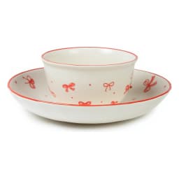 porcelain Dessert Plate - White with Red Bows - view 4