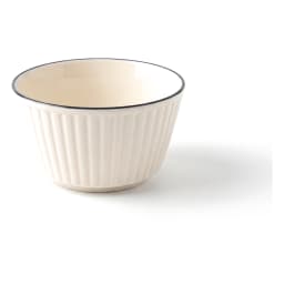 Five-piece ceramic serving bowls set in cream with black rims, including one heart-shaped, two oval, and two small round bow… - view 5