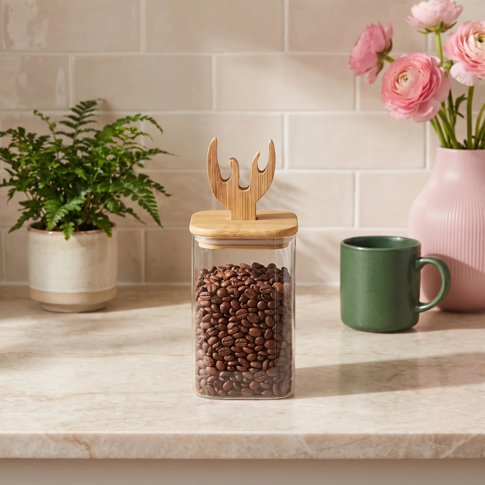 Glass Storage Jar with Bamboo Lid & Unique Handle