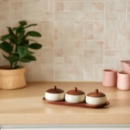 Porcelain & Wood Storage Jar Set with Tray - 3 Jars - view 4