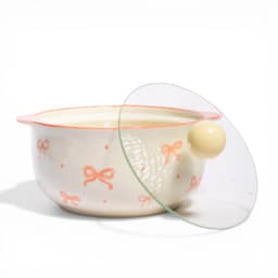 Ceramic Serving Bowl with Lid - Cream & Coral Bows - view 2