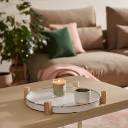 Round Porcelain Serving Tray with Wood Handles - White - view 4