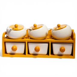 Ceramic Spice Jars & Drawers Set - 3 Pcs White & Bamboo - view 1