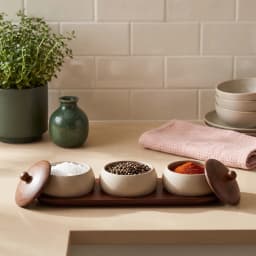 Porcelain & Wood Storage Jar Set with Tray - 3 Jars - view 1
