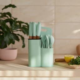 12-Piece Silicone Kitchen Utensil Set with Holder - Mint Green - view 3